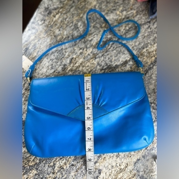 NWT Bag Bazaar Vintage 90’s Turquoise Vegan Leather Clutch Shoulder Bag Purse - Picture 15 of 17
